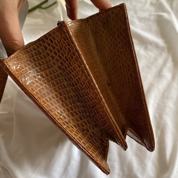 Vintage Murray Kruger Caramel Brown Snakeskin Embossed Top Handle Handbag - Picture 15 of 17